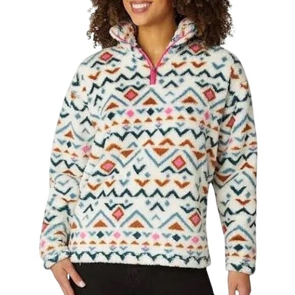 Eddie Bauer Sweaters - Eddie Bauer Womens Midweight Plush Quarter Zip Fleece Pullover, Vanilla Aztec, M